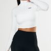 Women STAX Sports Bras & Crop Tops | Long Sleeve Zip Crop Nandex White