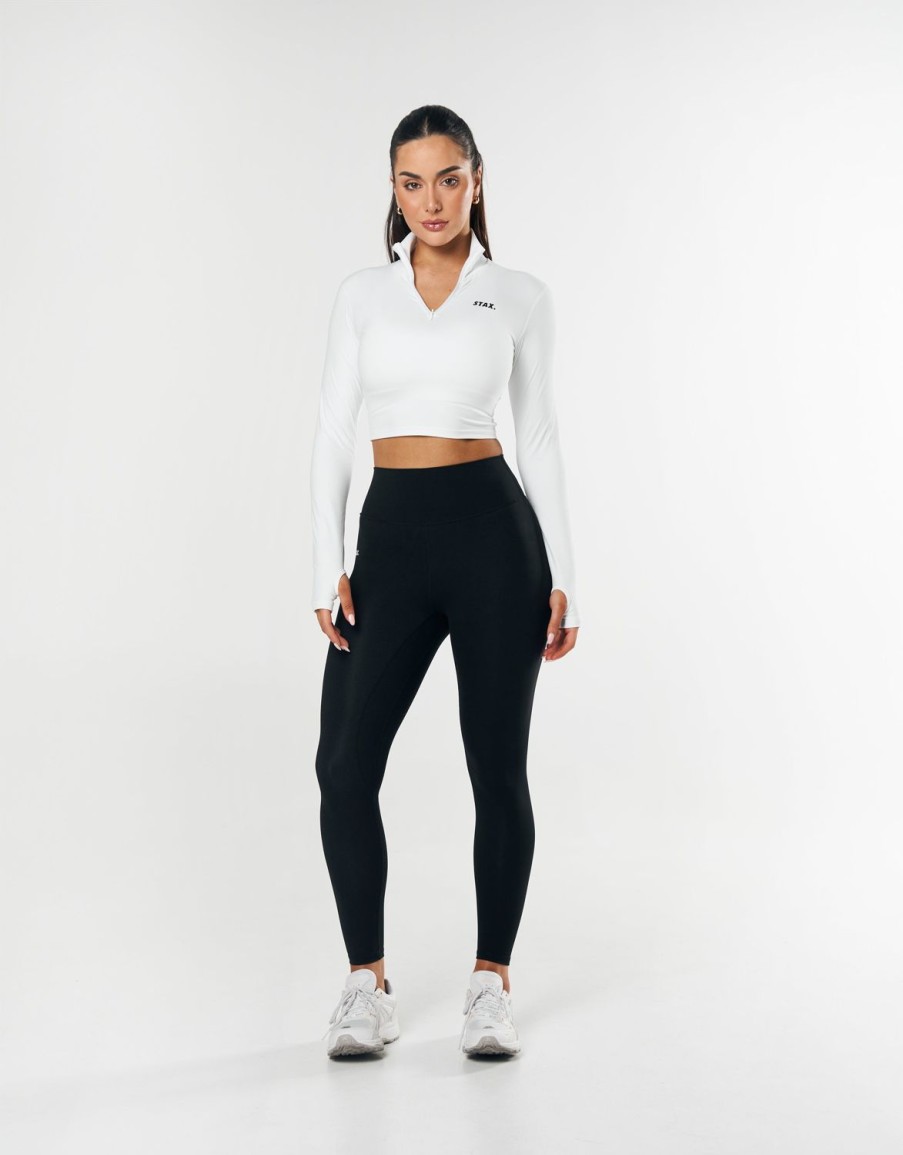 Women STAX Sports Bras & Crop Tops | Long Sleeve Zip Crop Nandex White