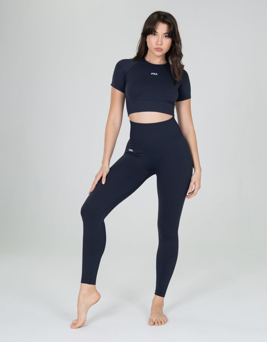 Women STAX Sports Bras & Crop Tops | Premium Seamless V6 Cropped Tee Vesper (Navy)