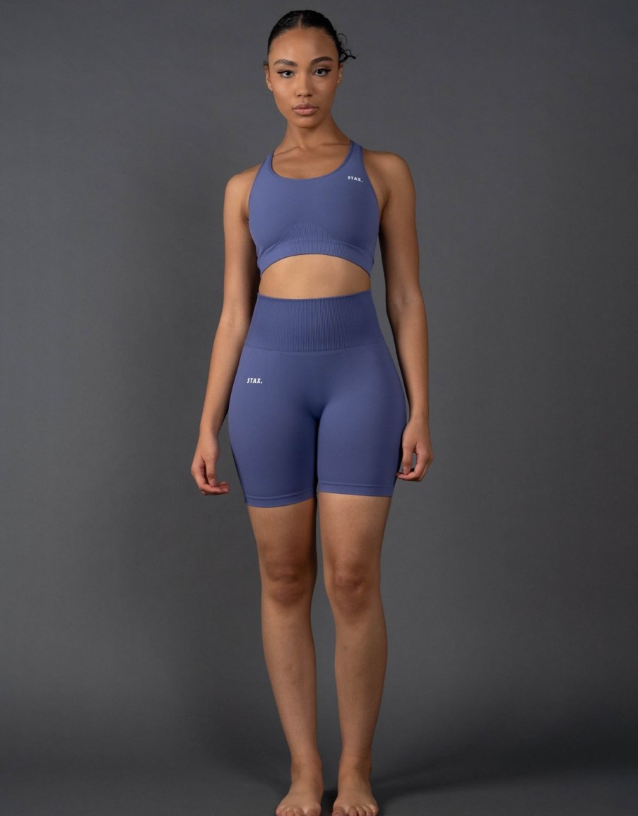 Women STAX Sports Bras & Crop Tops | Premium Seamless Racer Crop V5.1 Topaz