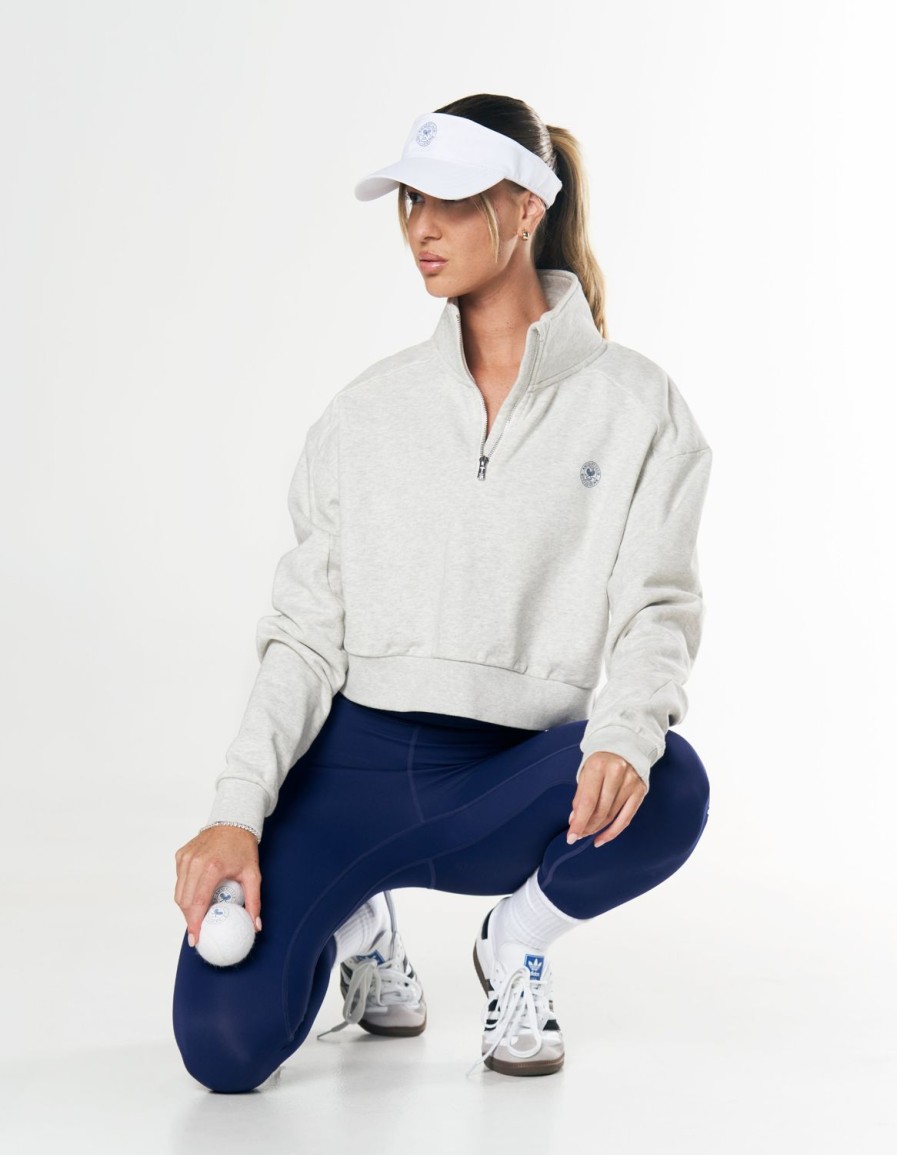 Women STAX Hoodies & Sweaters | Racquet Club Quarter Zip Crew Grey Marle