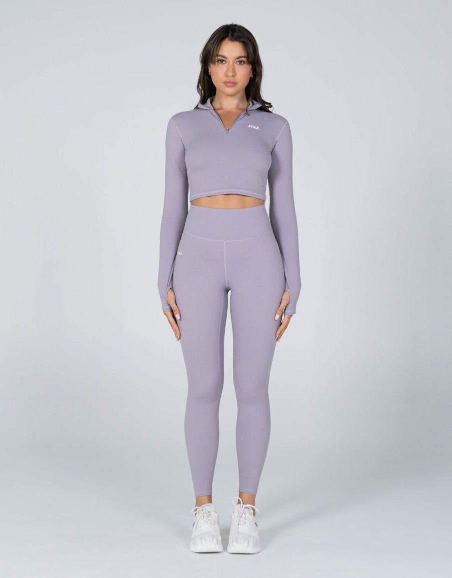 Women STAX Long Sleeve Tops | Long Sleeve Zip Crop Nandex Lone Grey