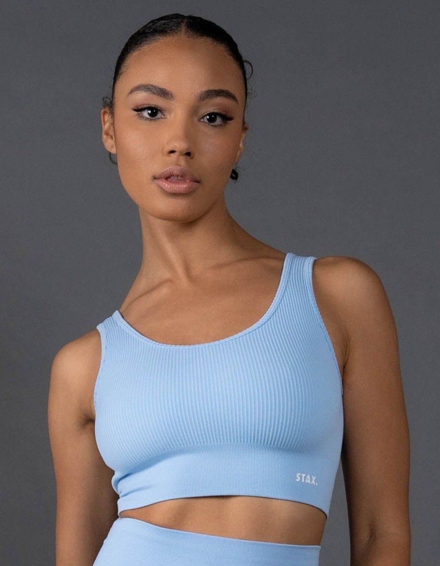 Women STAX Sports Bras & Crop Tops | Premium Seamless Low Back Crop Lounge V5.1 Baby Blue