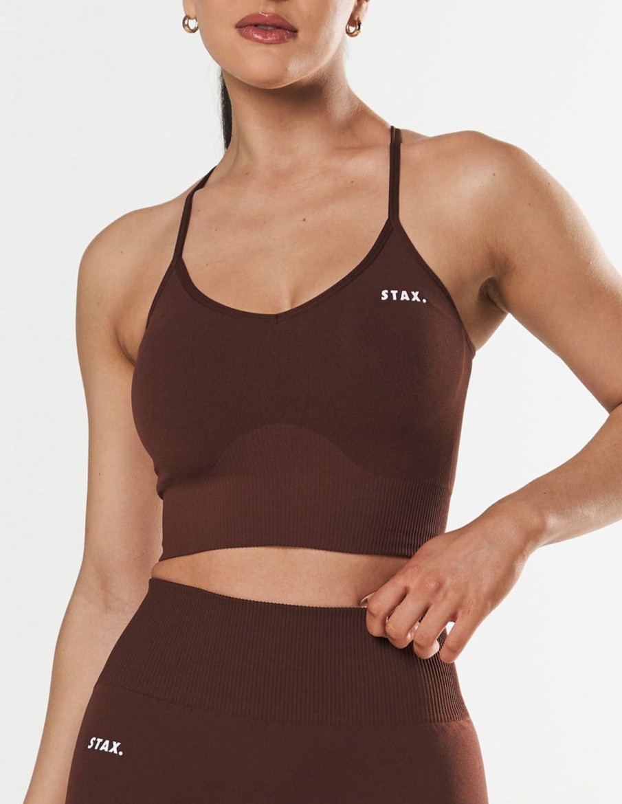 Women STAX Sports Bras & Crop Tops | Premium Seamless Strappy Crop Umber