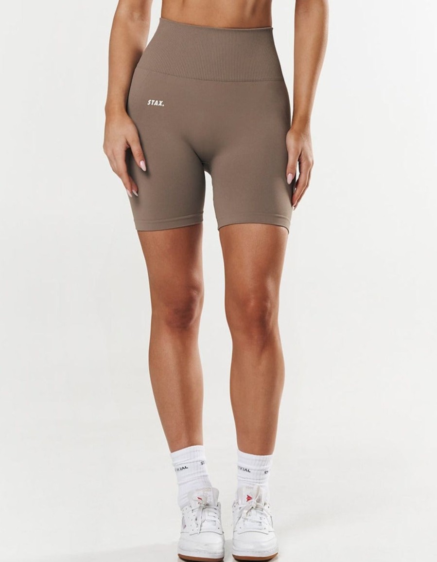 Women STAX Shorts | Premium Seamless Midi Bike Shorts Brown