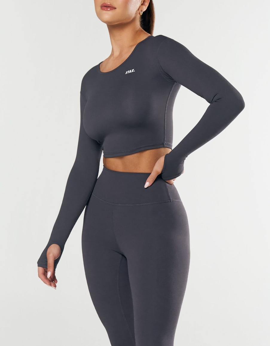 Women STAX Long Sleeve Tops | Scoop Long Sleeve Nandex Dark Grey