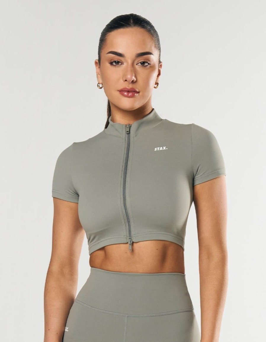 Women STAX Sports Bras & Crop Tops | Base Zip Crop Nandex Sage