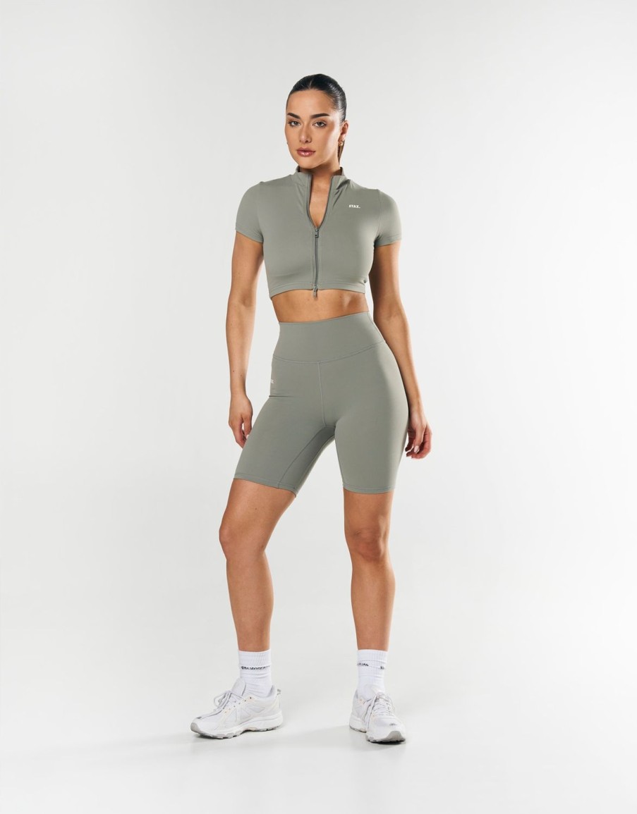 Women STAX Sports Bras & Crop Tops | Base Zip Crop Nandex Sage