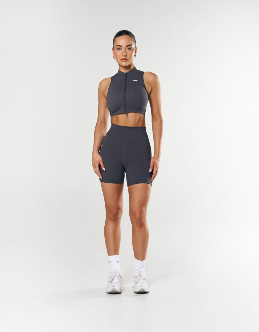 Women STAX Sports Bras & Crop Tops | Base Sleeveless Zip Tank Nandex Dark Grey