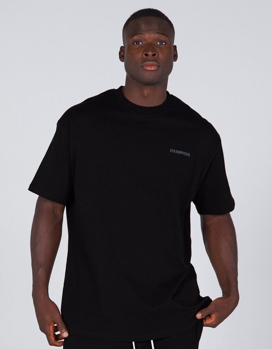 Men STAX T-Shirts & Vests | Standard Fit Tee Black/ Black Logo