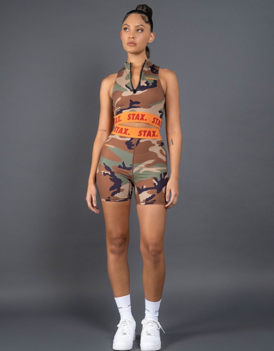 Women STAX Shorts | Camo Wb Midi Bike Shorts Orange