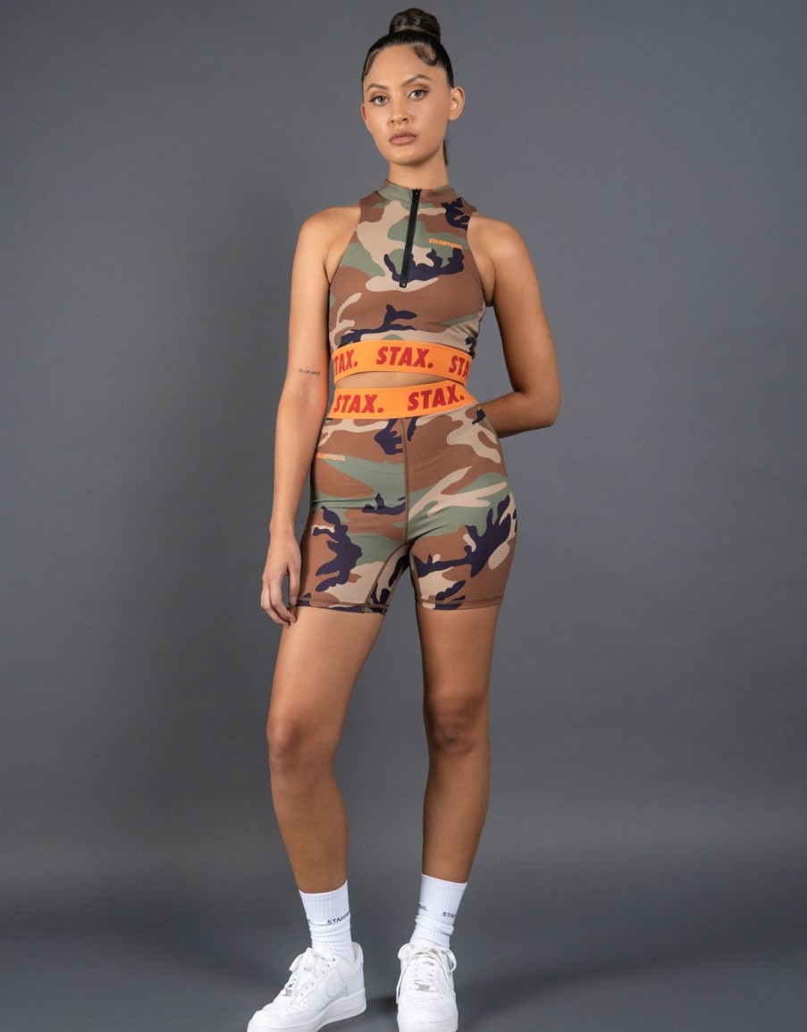 Women STAX Shorts | Camo Wb Midi Bike Shorts Orange