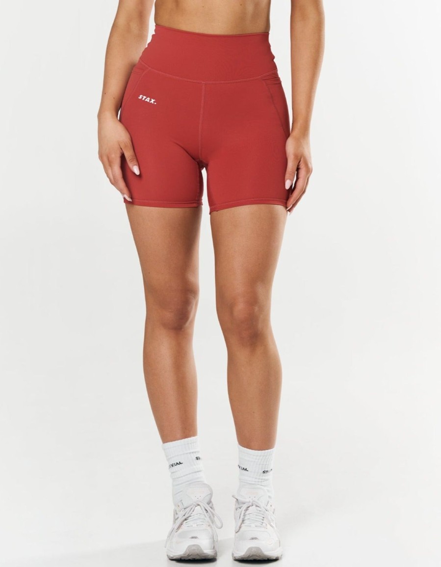 Women STAX Shorts | Phone Pocket Midi Bike Shorts Nandex Mahogany