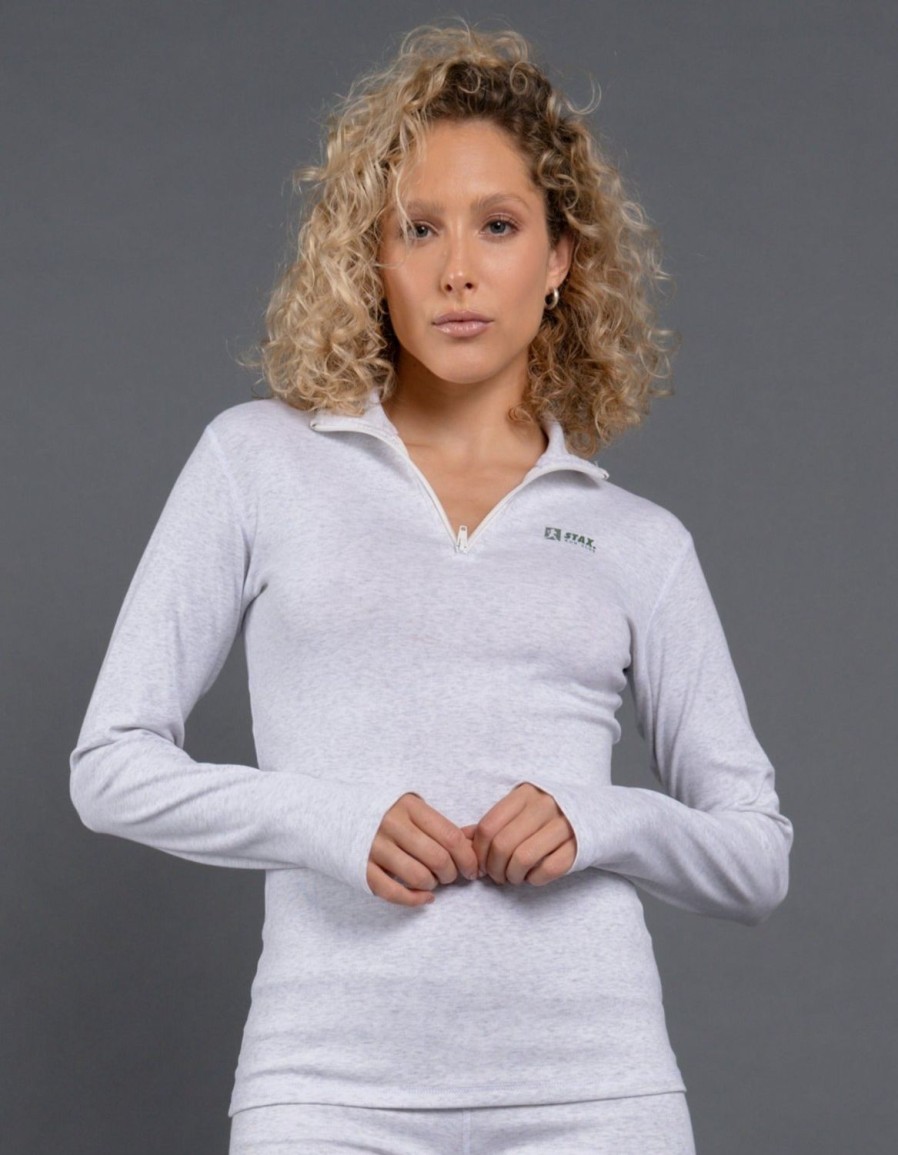 Women STAX Long Sleeve Tops | Run Club Cotton Long Sleeve Body Top Grey Marle