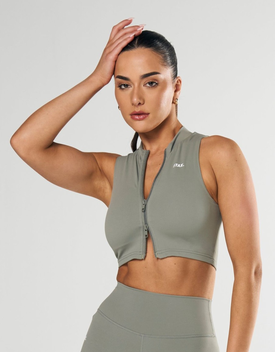 Women STAX Sports Bras & Crop Tops | Base Sleeveless Zip Tank Nandex Sage