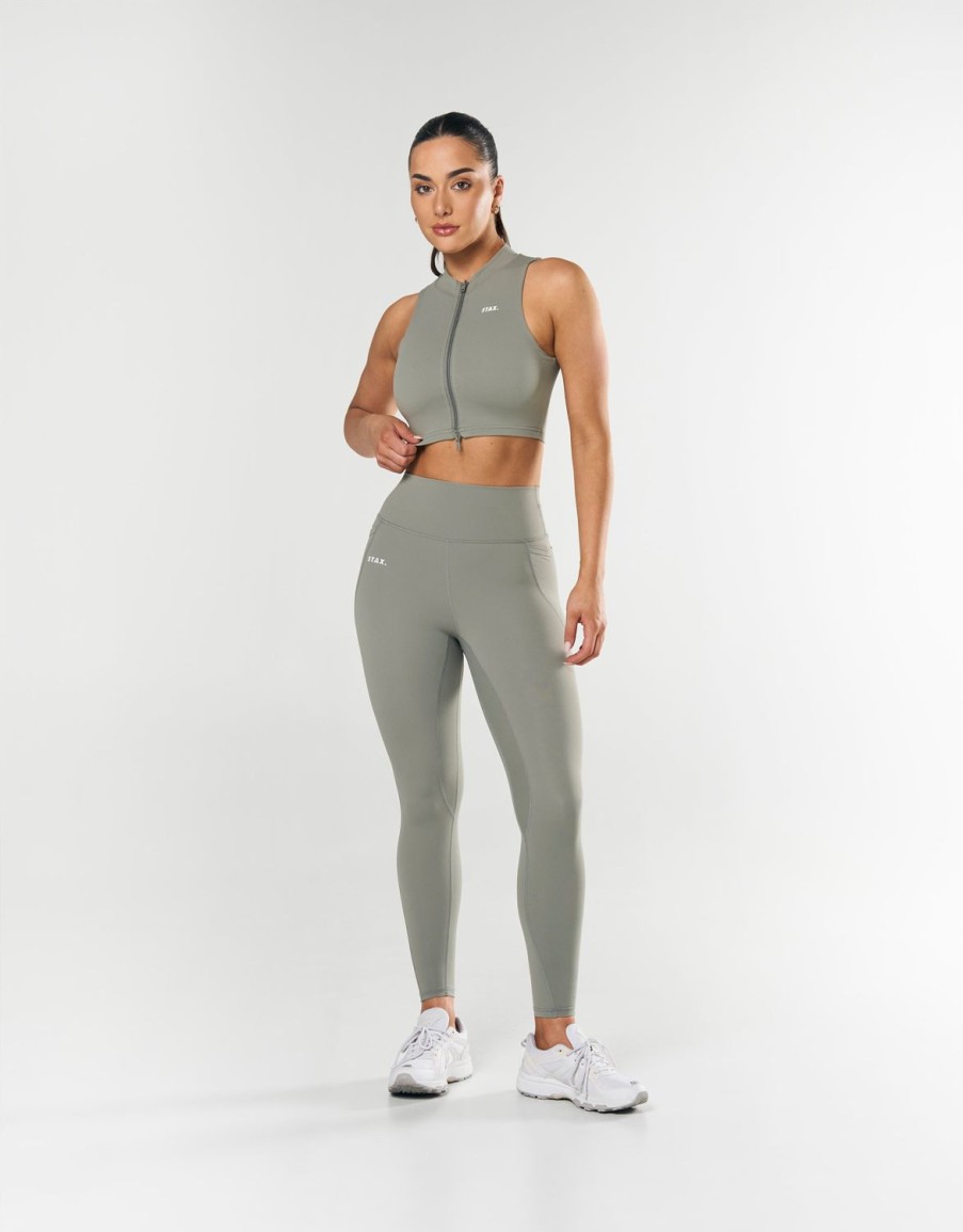 Women STAX Sports Bras & Crop Tops | Base Sleeveless Zip Tank Nandex Sage