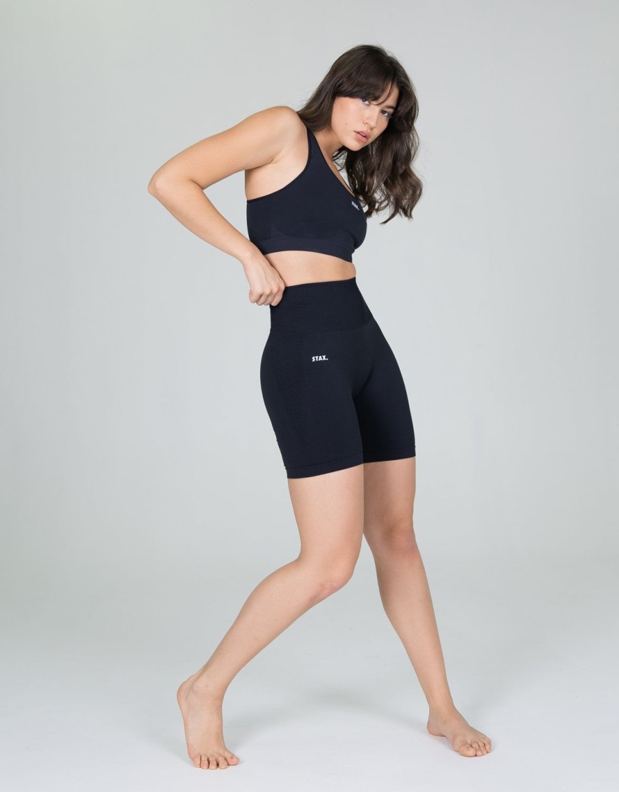 Women STAX Shorts | Premium Seamless V6 Midi Bike Shorts Oxford (Cool Black)