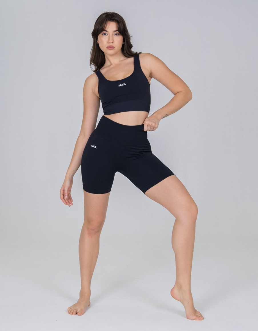 Women STAX Shorts | Premium Seamless V6 Midi Bike Shorts Oxford (Cool Black)