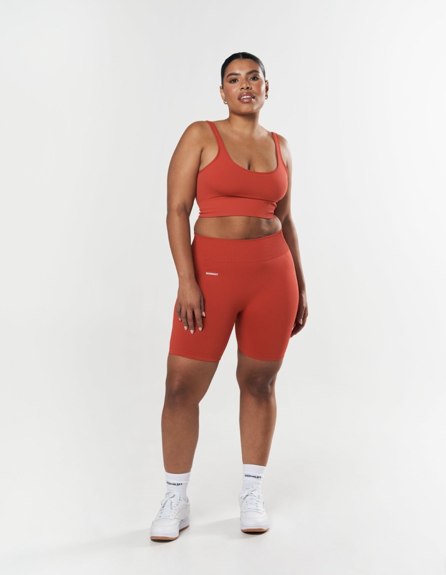 Women STAX Shorts | Seamless Midi Biker Shorts Red