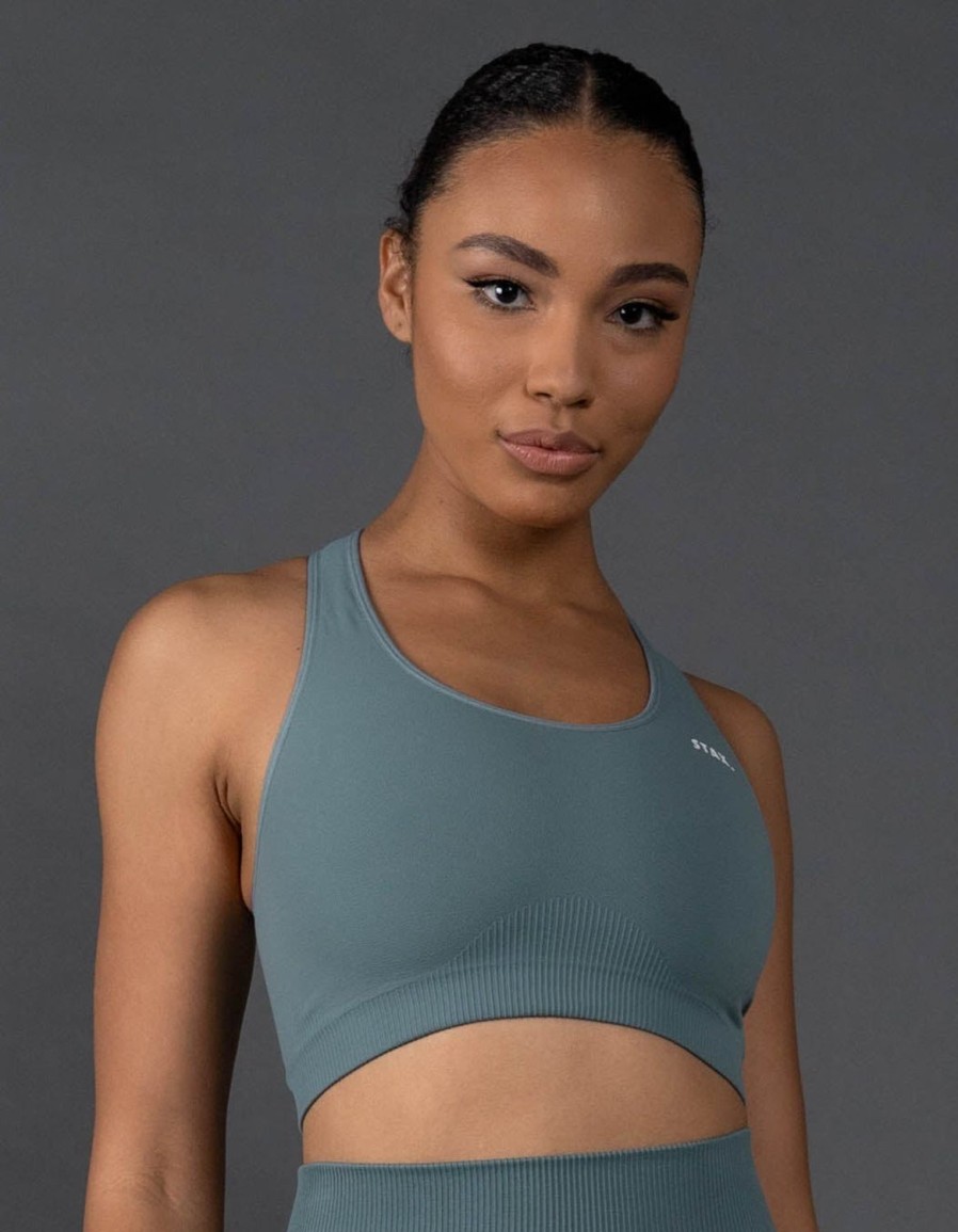 Women STAX Sports Bras & Crop Tops | Premium Seamless Racer Crop V5.1 Mist