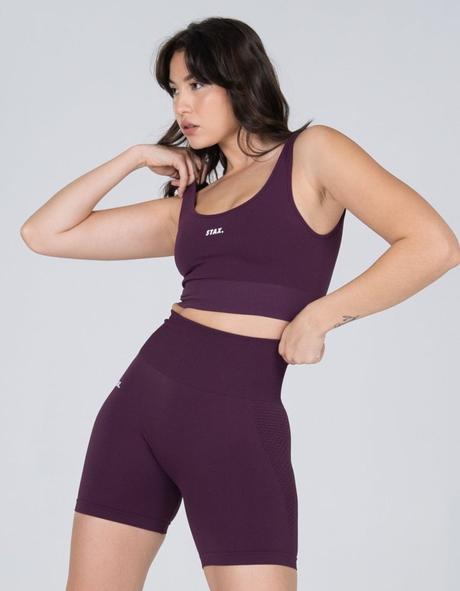 Women STAX Sports Bras & Crop Tops | Premium Seamless V6 Low Back Crop Amarnth (Burgundy)