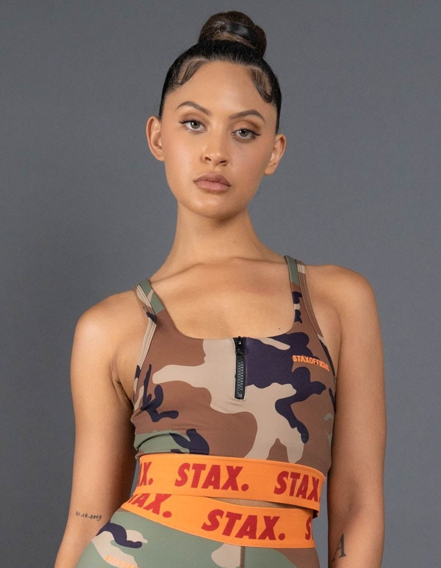 Women STAX Sports Bras & Crop Tops | Camo Wb Square Neck Crop Orange