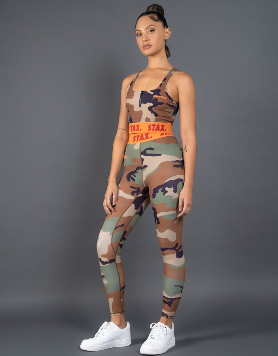 Women STAX Sports Bras & Crop Tops | Camo Wb Square Neck Crop Orange