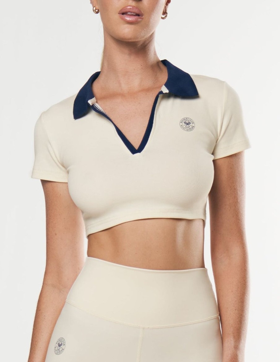 Women STAX Tanks & Singlets | Racquet Club Cropped Polo Cream