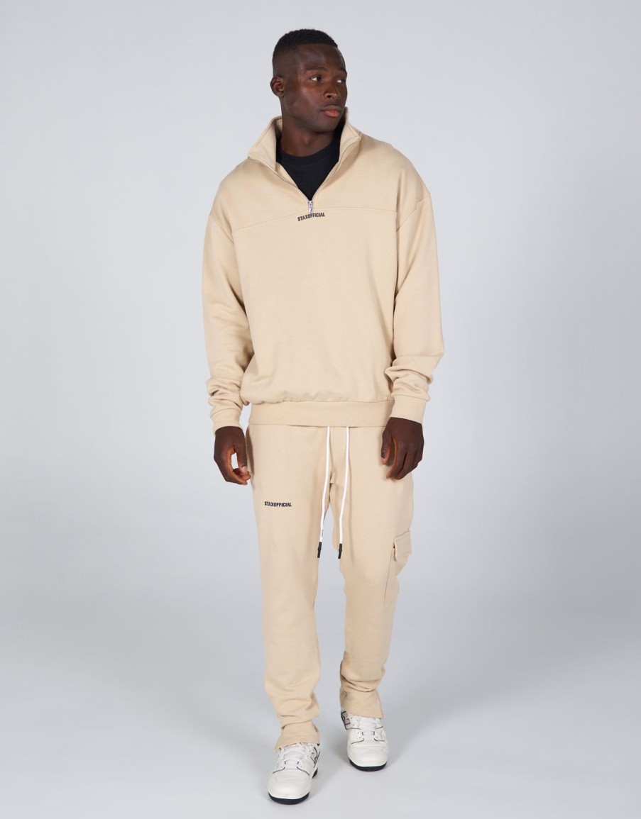 Men STAX Hoodies & Sweatshirts | Mens Quarter Zip Crew Cream