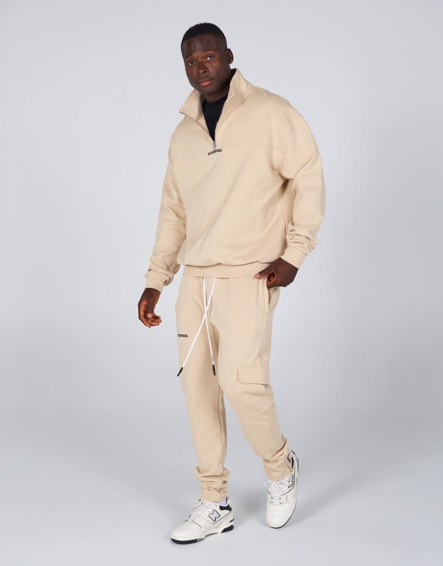 Men STAX Hoodies & Sweatshirts | Mens Quarter Zip Crew Cream