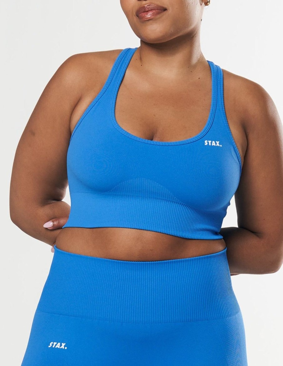 Women STAX Sports Bras & Crop Tops | Premium Seamless Summer Racer Crop Blue