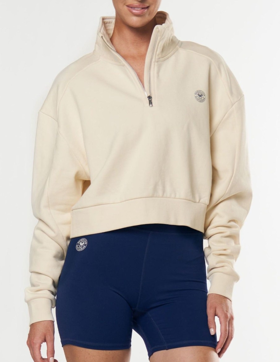 Women STAX Hoodies & Sweaters | Racquet Club Quarter Zip Crew Cream