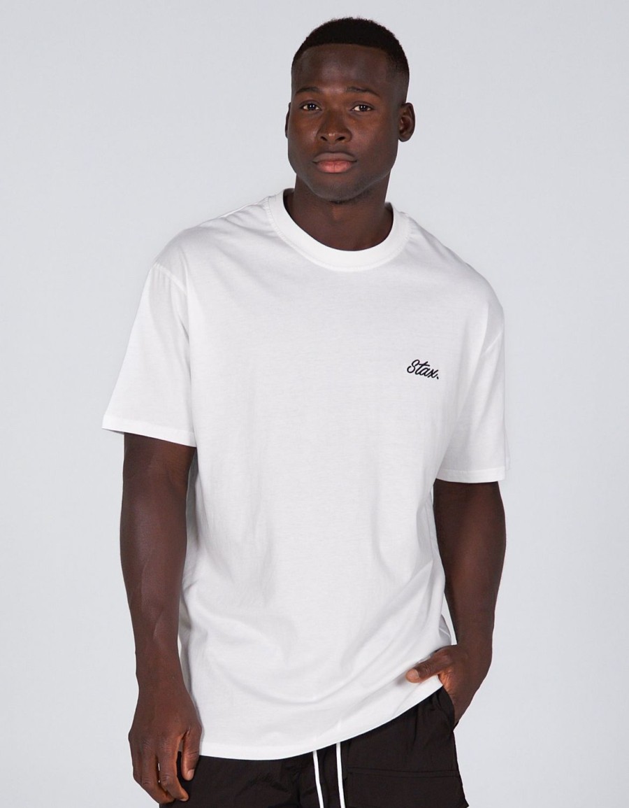 Men STAX T-Shirts & Vests | Mens Cursive Tee White