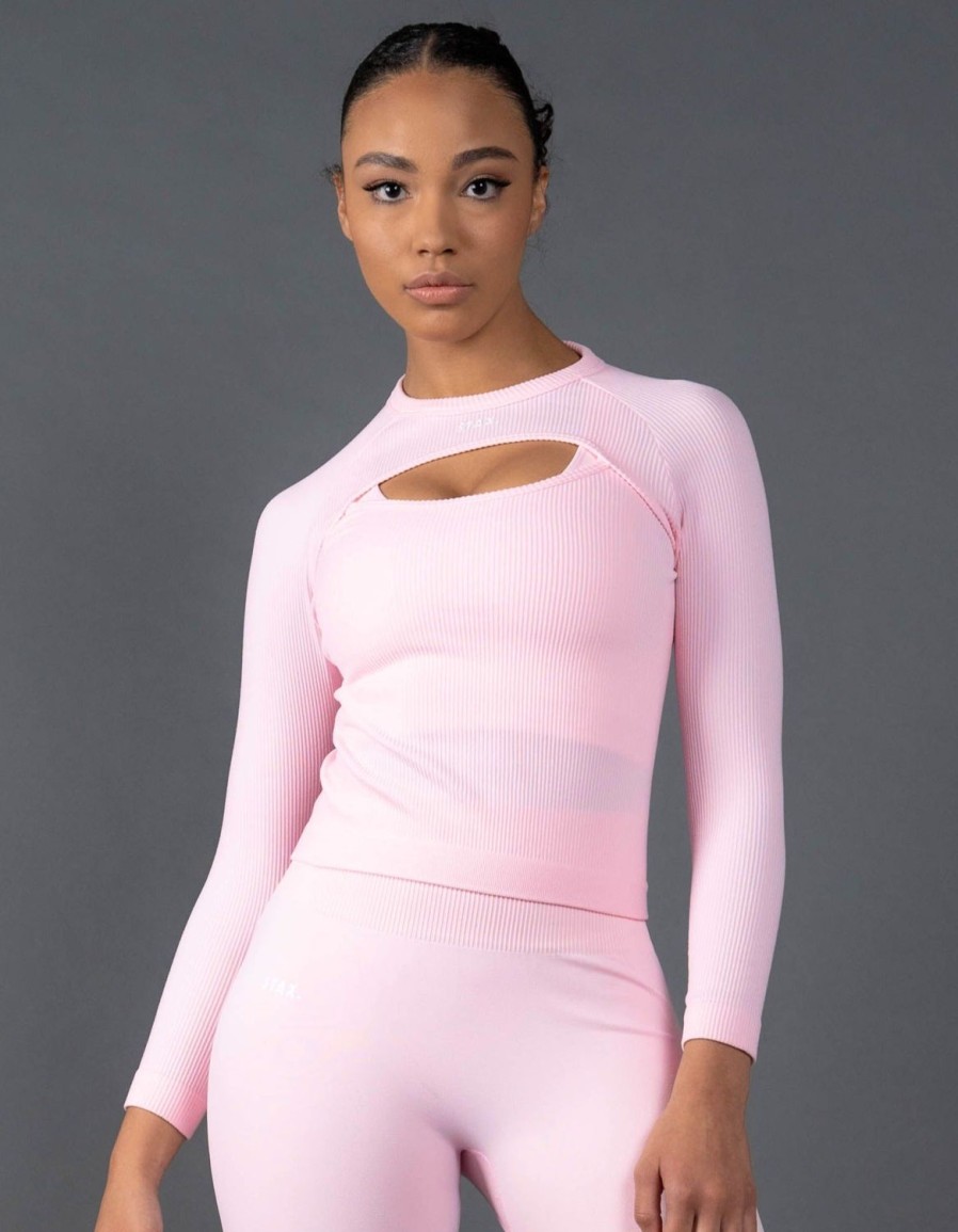 Women STAX Long Sleeve Tops | Premium Seamless Cut Out Long Sleeve Lounge V5.1 Taffy