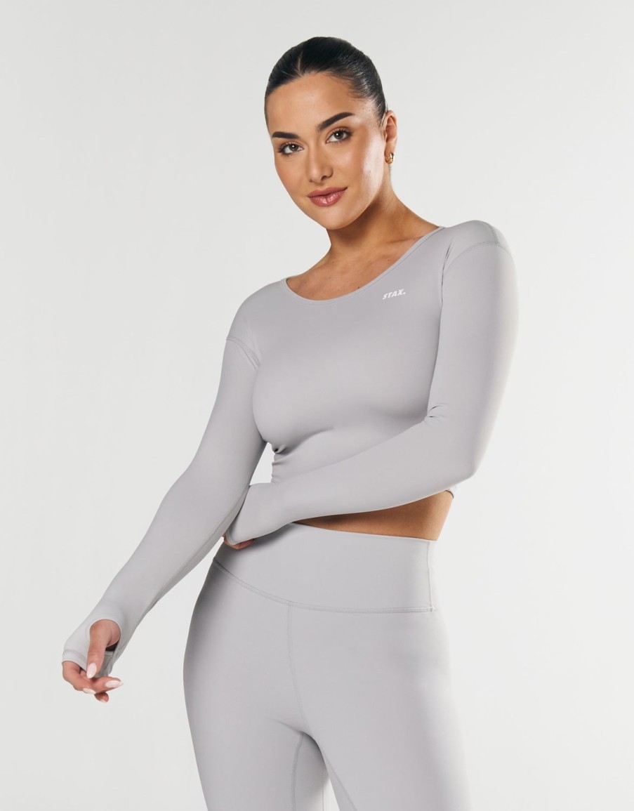 Women STAX Long Sleeve Tops | Scoop Long Sleeve Nandex Light Grey