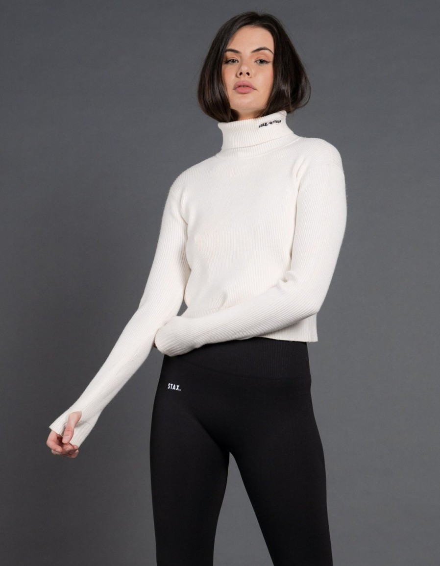 Women STAX Long Sleeve Tops | High Neck Knit Top Cream