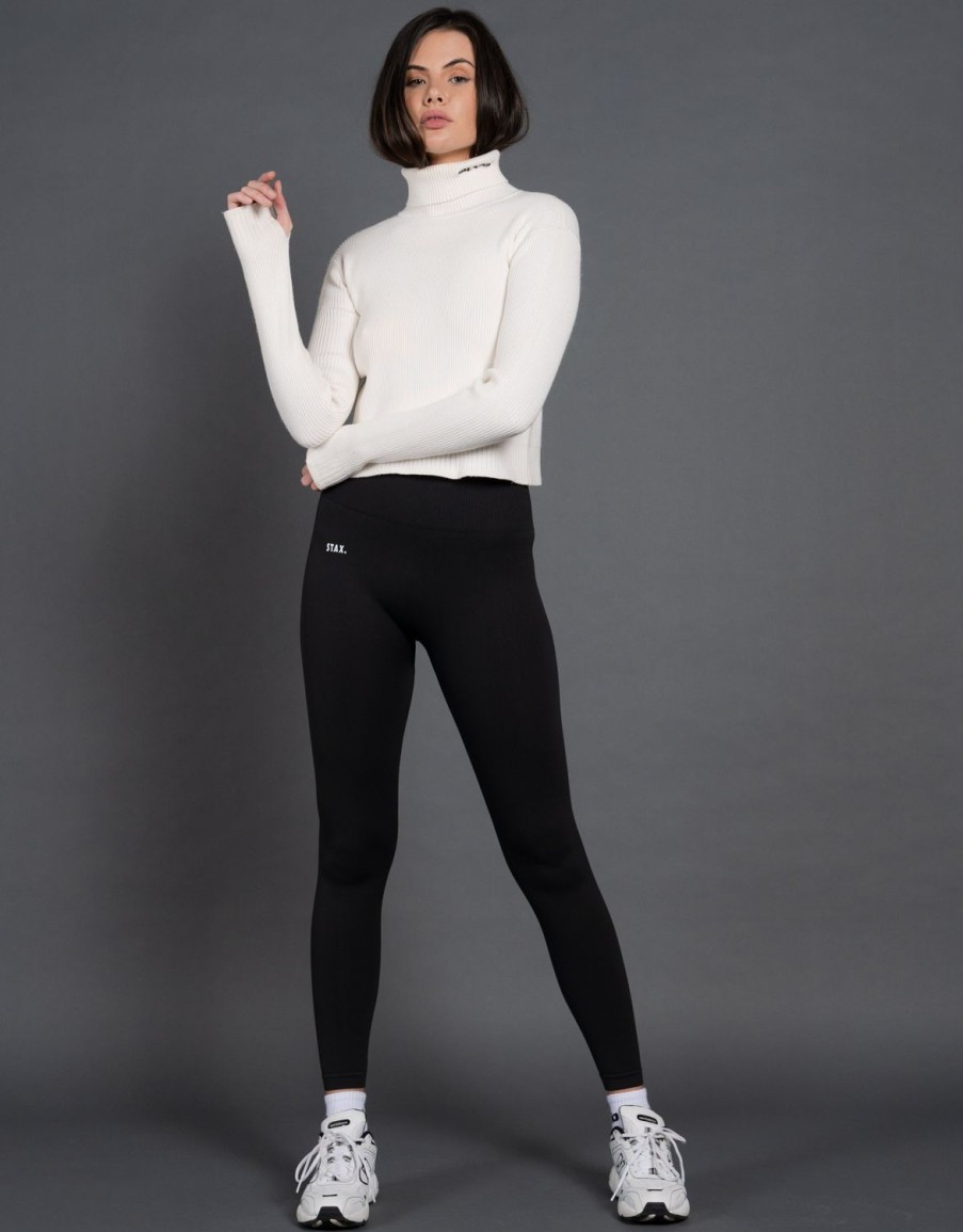 Women STAX Long Sleeve Tops | High Neck Knit Top Cream