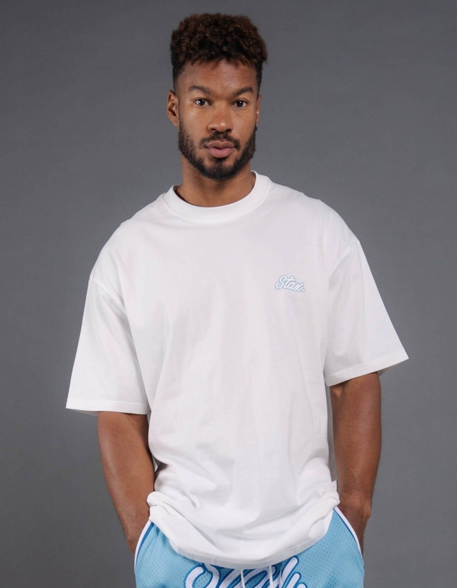 Men STAX T-Shirts & Vests | Court Drip Basketball Tee White & Blue