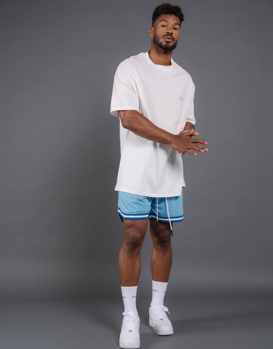 Men STAX T-Shirts & Vests | Court Drip Basketball Tee White & Blue