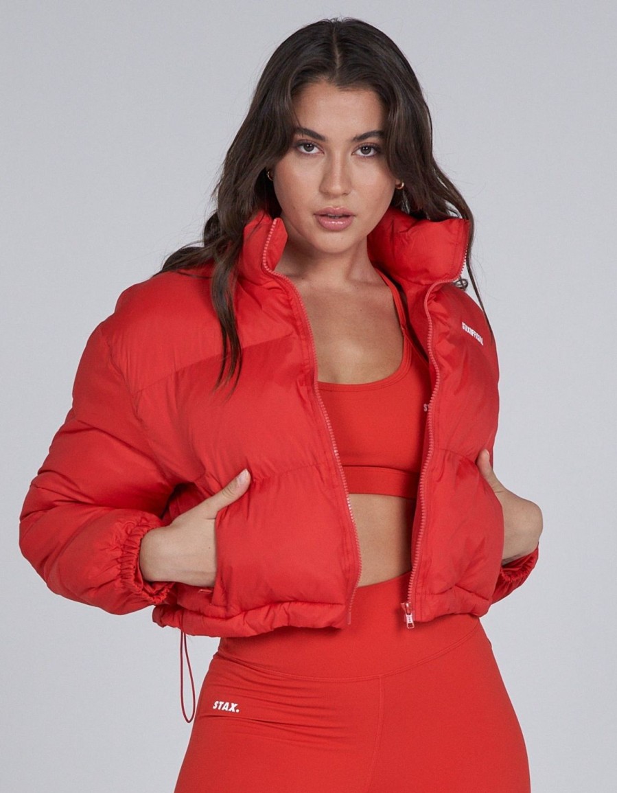 Women STAX Jackets & Coats | Cropped Puffer Red