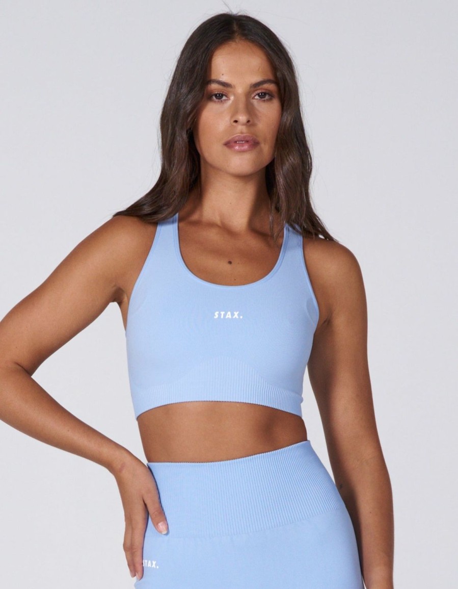 Women STAX Sports Bras & Crop Tops | Premium Seamless Favourites Racer Crop Baby Blue