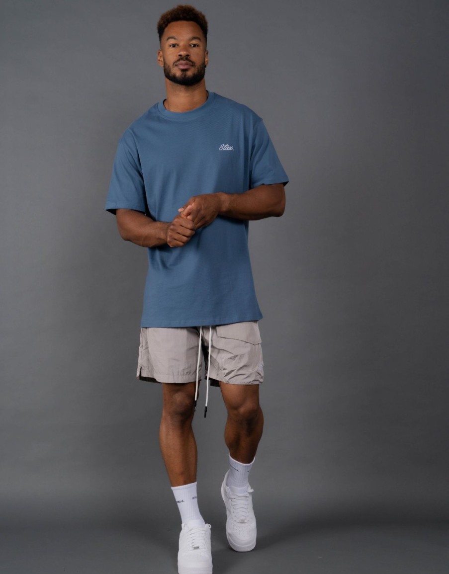 Men STAX T-Shirts & Vests | Mens Cursive Tee Azure (Slate)