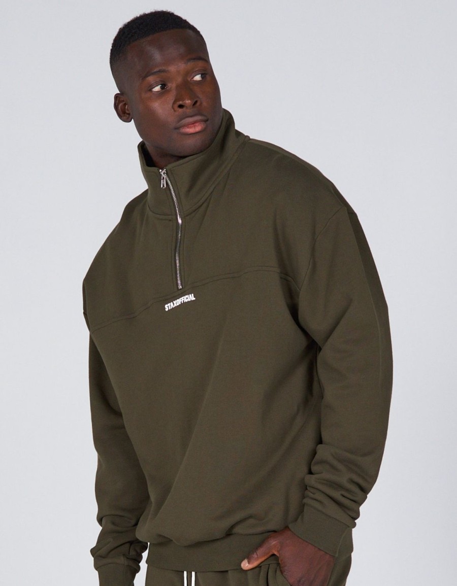 Men STAX Hoodies & Sweatshirts | Mens Quarter Zip Crew Khaki