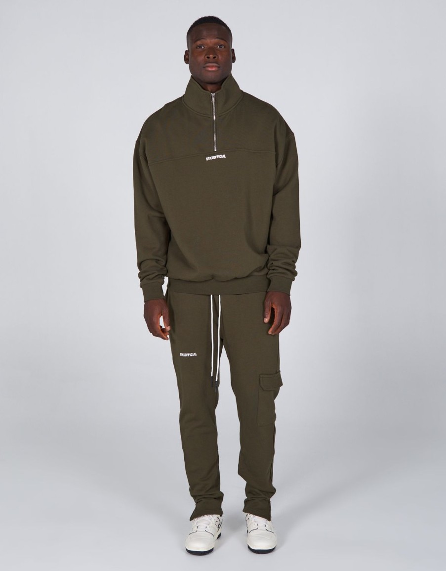 Men STAX Hoodies & Sweatshirts | Mens Quarter Zip Crew Khaki