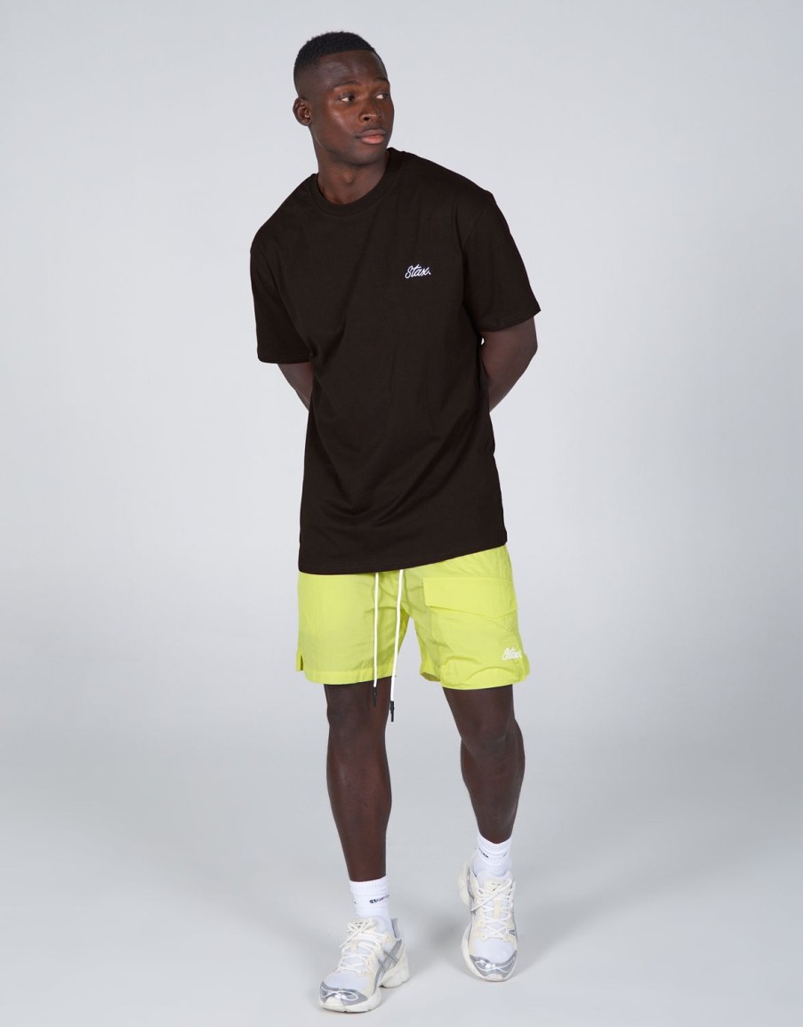 Men STAX Shorts | Mens Cursive Nylon Shorts Sadzi (Lime)