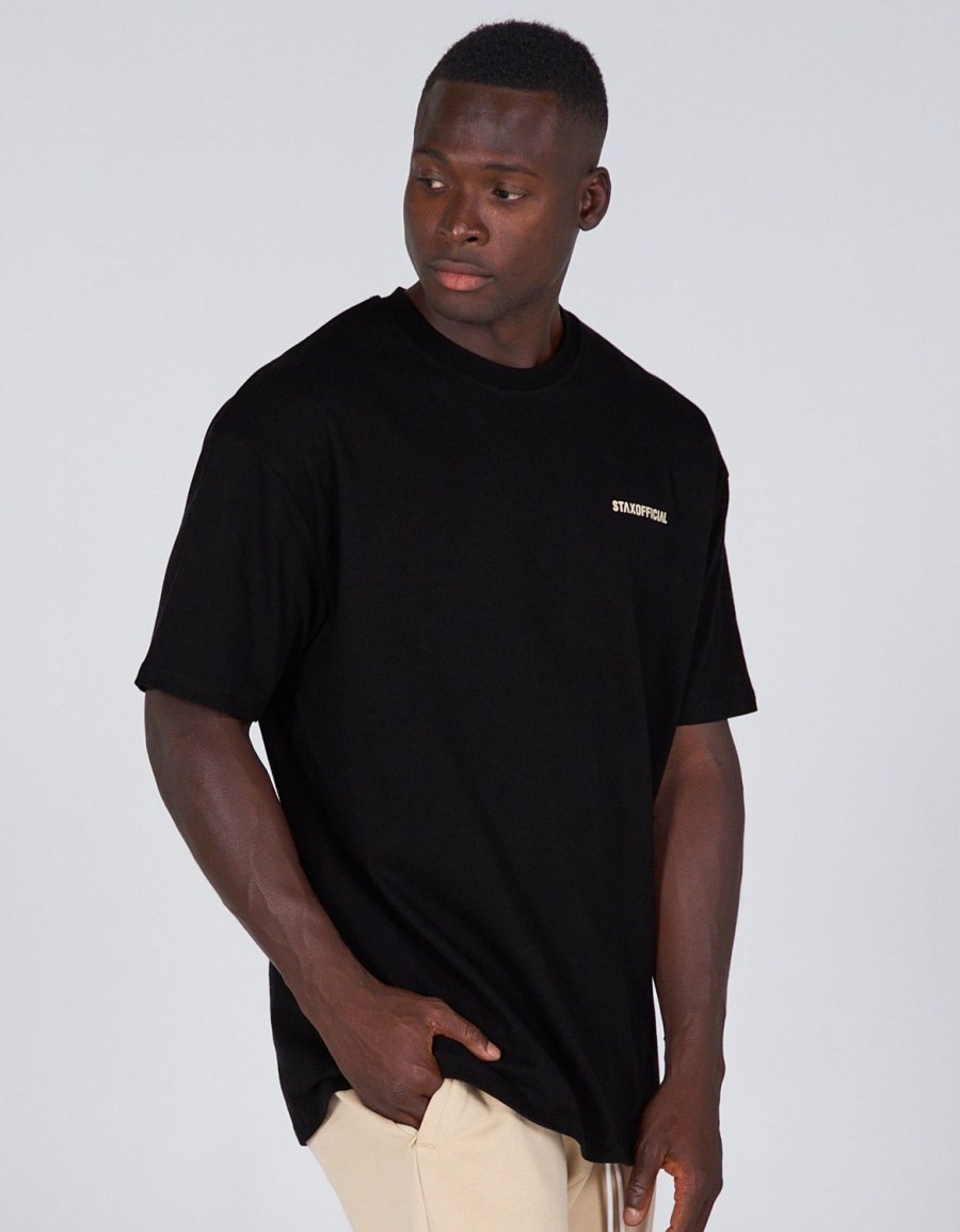 Men STAX T-Shirts & Vests | Standard Fit Tee Black/ Cream Logo