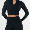 Women STAX Sports Bras & Crop Tops | Long Sleeve Zip Crop Nandex Black