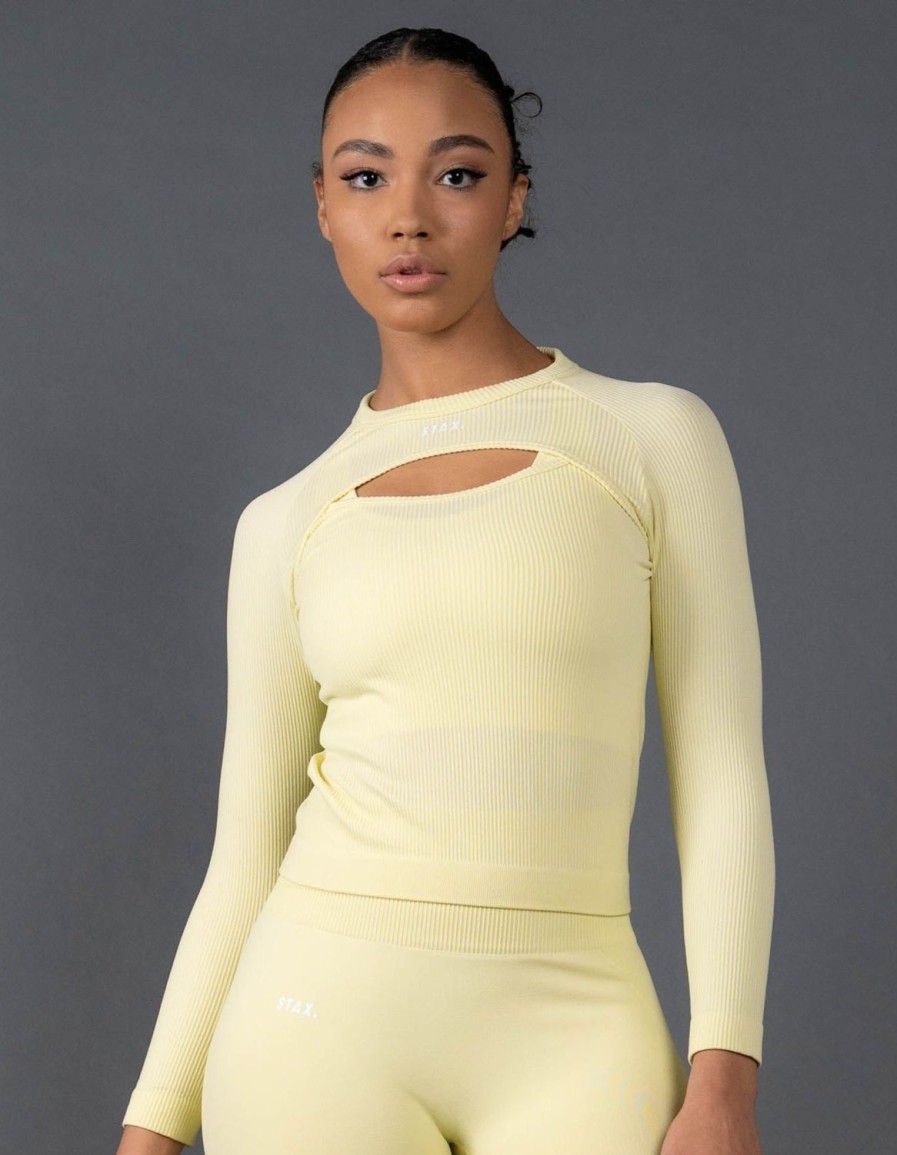 Women STAX Long Sleeve Tops | Premium Seamless Cut Out Long Sleeve Lounge V5.1 Lemon