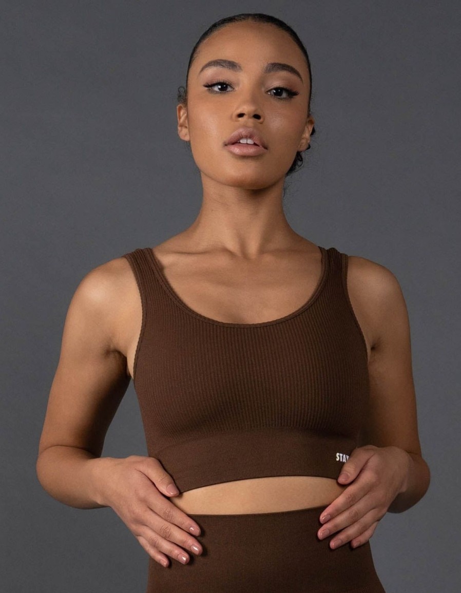 Women STAX Sports Bras & Crop Tops | Premium Seamless Low Back Crop Lounge V5.1 Bark