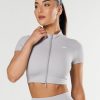 Women STAX Sports Bras & Crop Tops | Base Zip Crop Nandex Light Grey